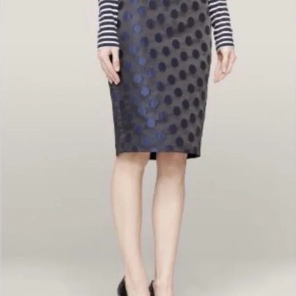 New J. Crew Sz 6 Elegant Navy Blue Brocade Polka Dot Pencil Skirt - Picture 3 of 7